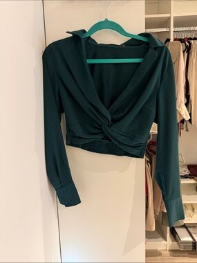 Abercrombie & Fitch Teal Knot-Front Long Sleeve Blouse